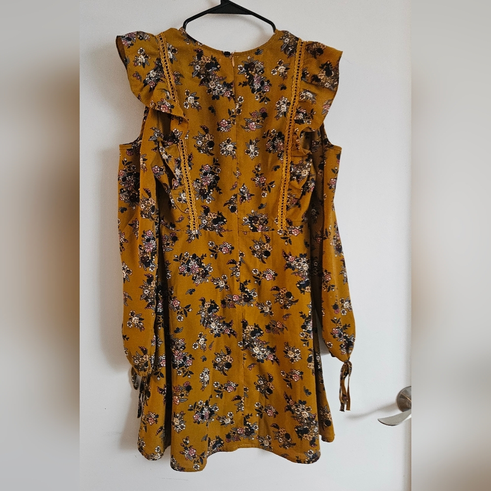 Moon River Mustard Floral Long Sleeve Dress - Picture 3 of 5